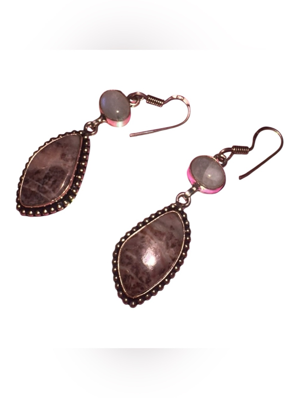 CRYSTAL GODDESS Lepidolite Moonstone Gemstone Silver Retro Crystal Earrings New
